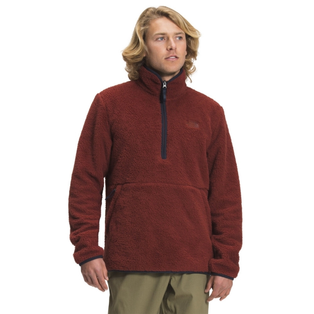 The North Face 1/4 Dunraven Sherpa Quarter Zip Fleece Pullover Large Rust Blue
